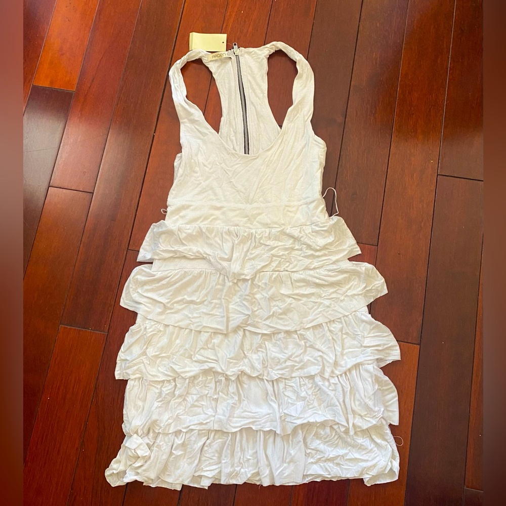 White Tiered Ruffle Sleeveless Dress